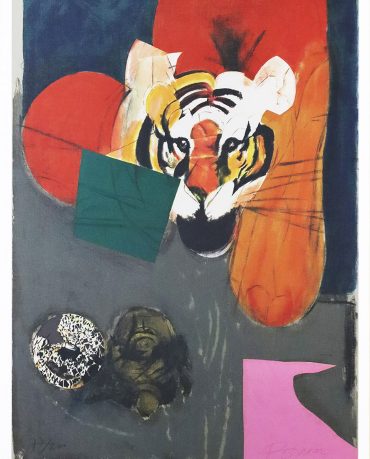 JÚLIO POMAR, Tigre, serigrafia intervencionada nº 77/200 com colagem e tinta acrílica sobre tela
