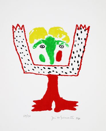 José de Guimarães, Duende Vermelho, serigrafia s papel 69-130, mancha 30x25 cm, total 50x35 cm, 1988