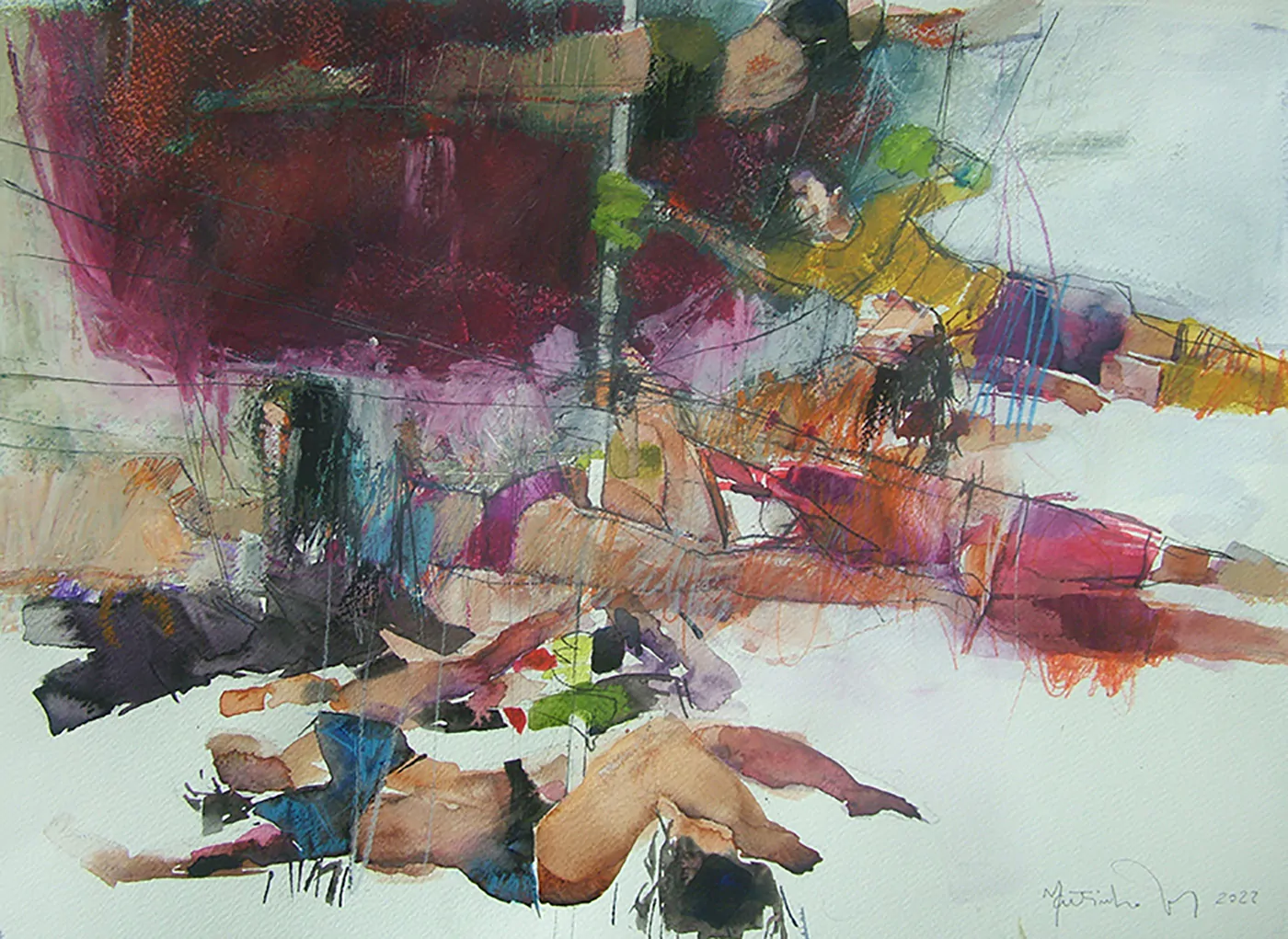 Martinho Dias, Barões e Baronesas, aguarela e pastel de óleo e lápis de cor sobre papel