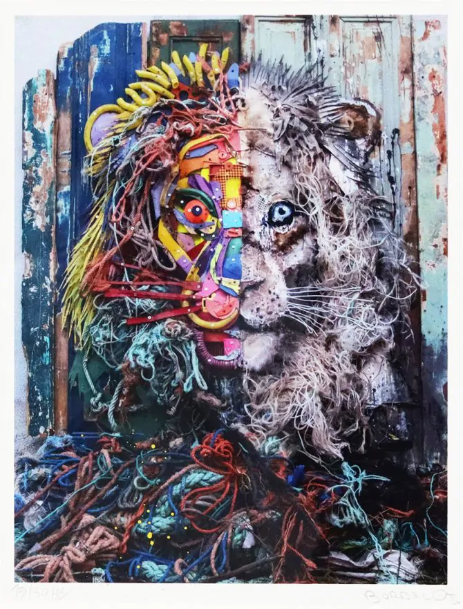 Bordalo II. Half Lion. Serigrafia sobre papel 15-30 Hc. Dimensão: 36.5 x 27 cm. Dimensão com moldura: 58.5 x 49 cm