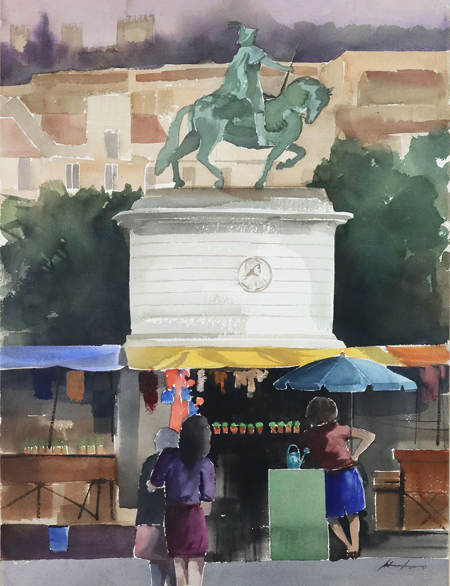 António-Neves-Praça-da-Figueira-aguarela-sobre-papel