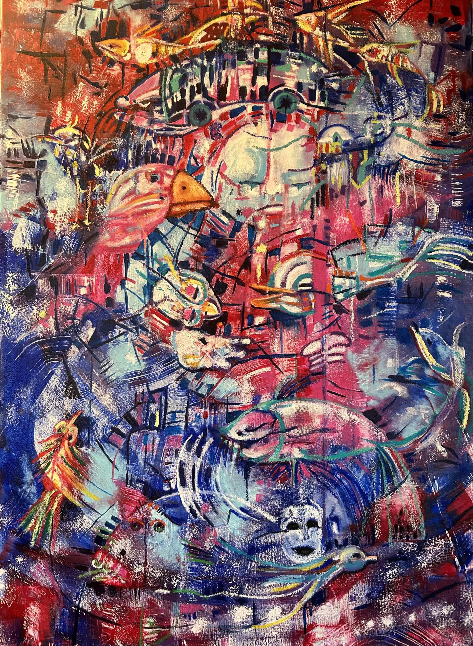 Olinda Mota. Harmonia do caos. Acrílico e pastel a óleo sobre tela