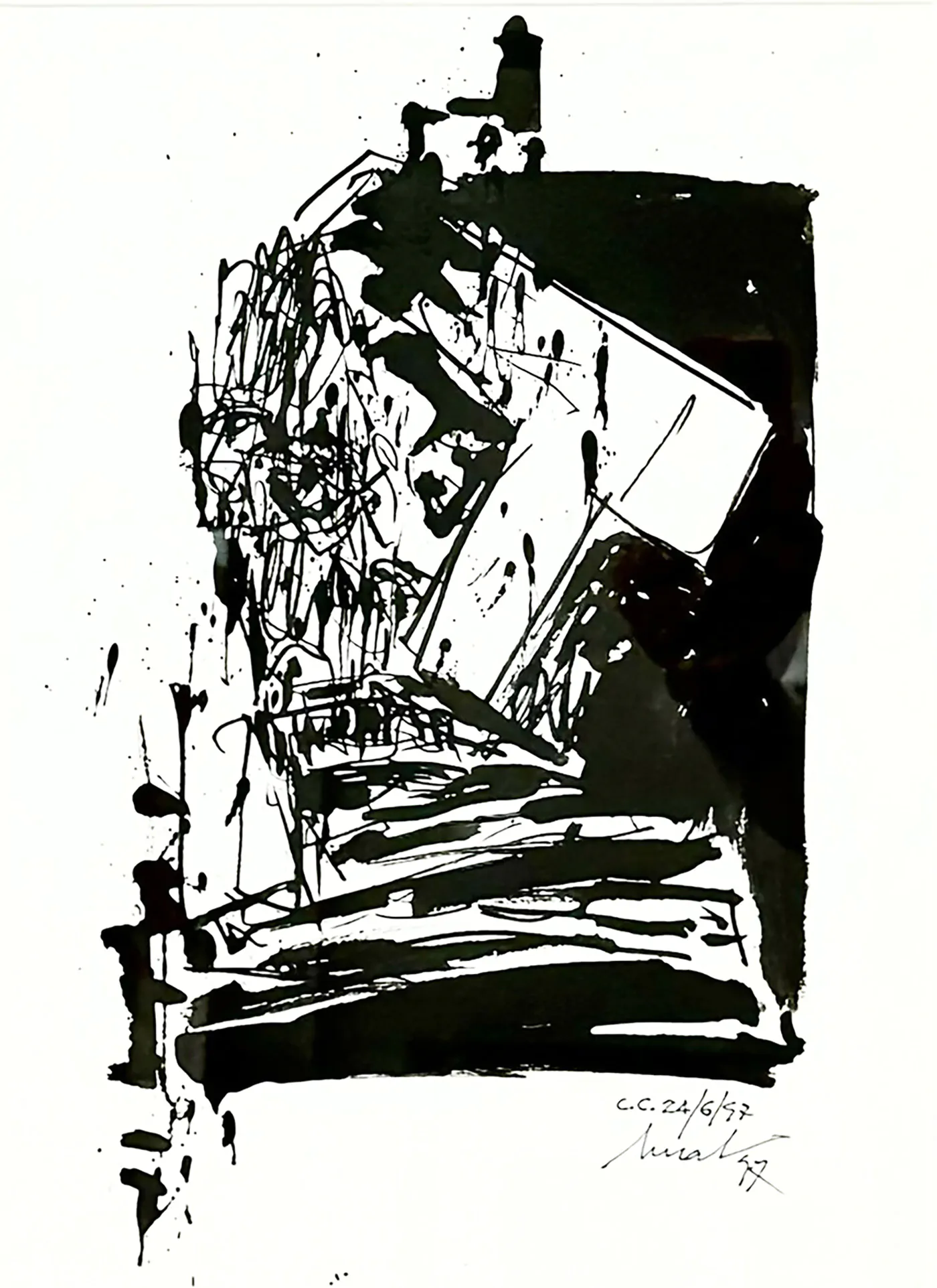 Artur Bual Tinta da china sobre papel Dim.: 43x31cm Dim. moldura: 64x52cm