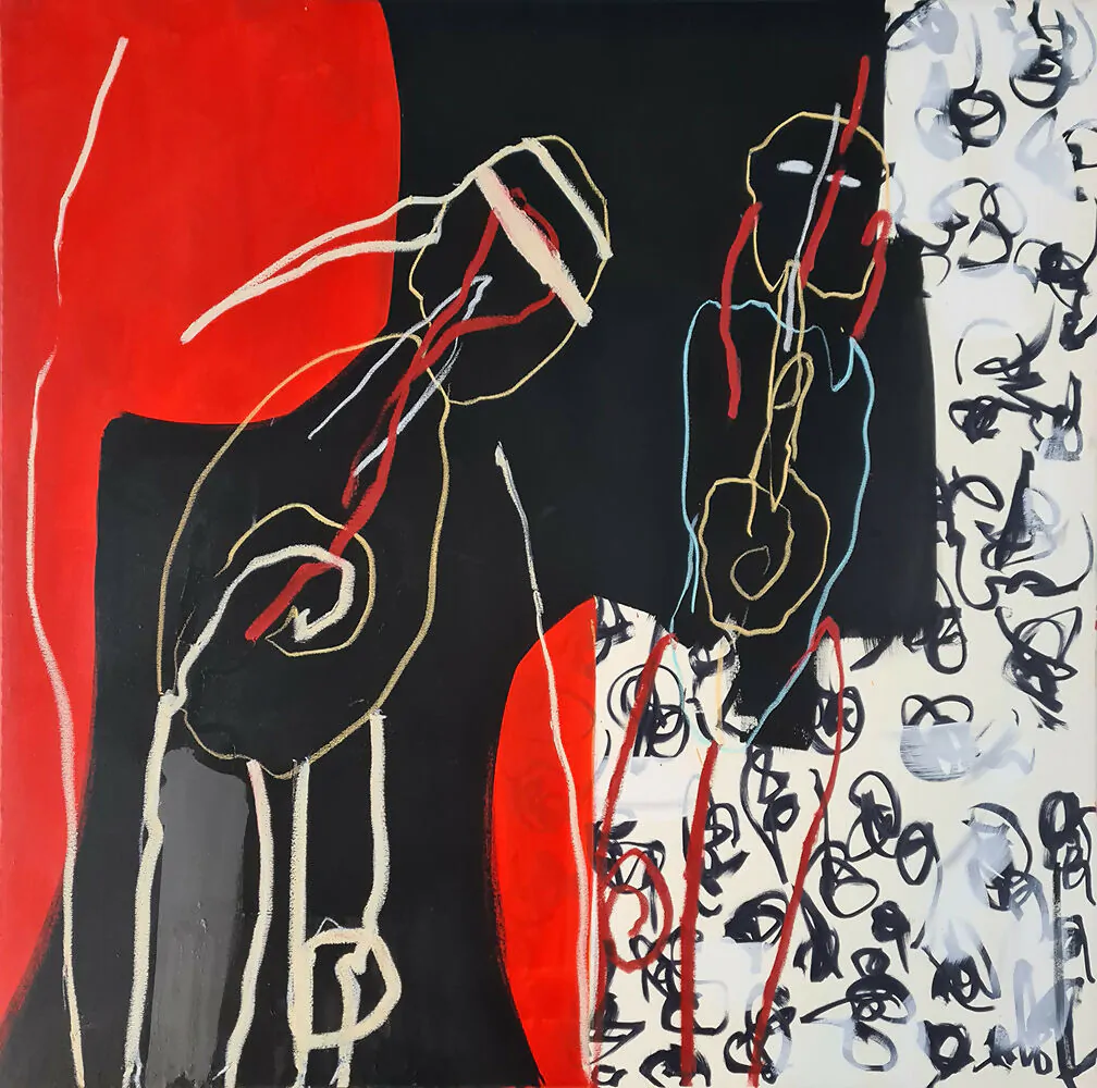 Cristina Guise Sem me mexer, lá ficaram, 2004 Óleo e pastel de óleo sobre tela Dim.: 100x100cm