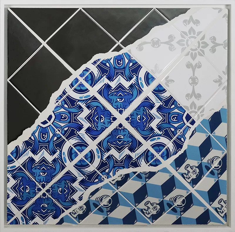 Finial - 08 Ceramic ( layered ), Wooden frame Dimensão: 68,3 x 68,3 cm 2025