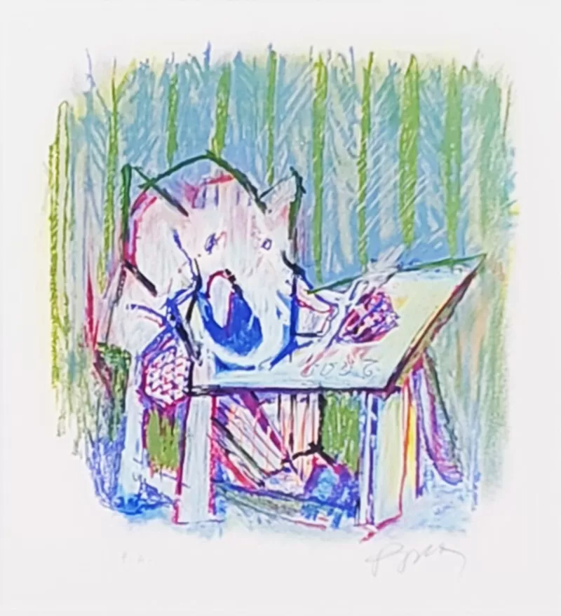 Júlio Pomar. O Estudioso II. Litografia sobre papel E.A. Dimensão: 36 x 31 cm. Assinado pelo artista