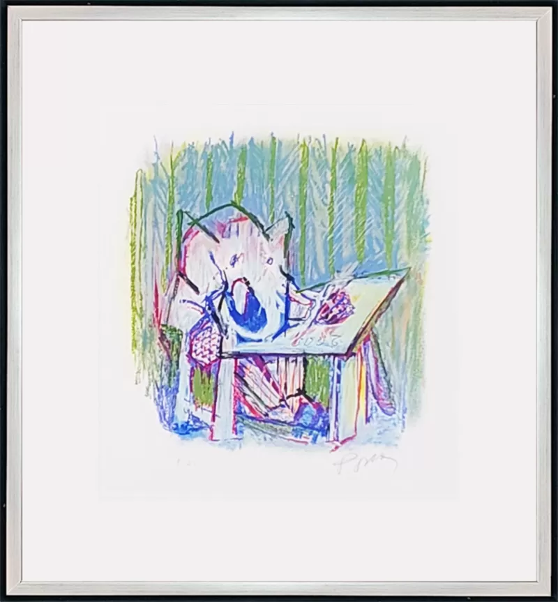 Júlio Pomar. O Estudioso II. Litografia sobre papel E.A. Dimensão com moldura: 55 x 51 cm. Assinado pelo artista