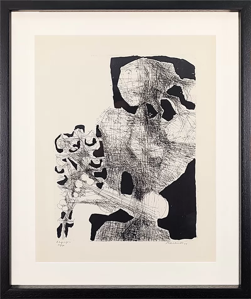 Júlio Resende. Sem Título. Litografia sobre papel nº 22/50. Dimensão com moldura: 67 x 57 cm. Ano: 1964.