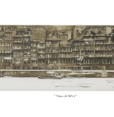 José Faria. Ribeira do Porto I. Gravura sobre Matriz de Cobre. Técnica Água-forte e Ponta seca.