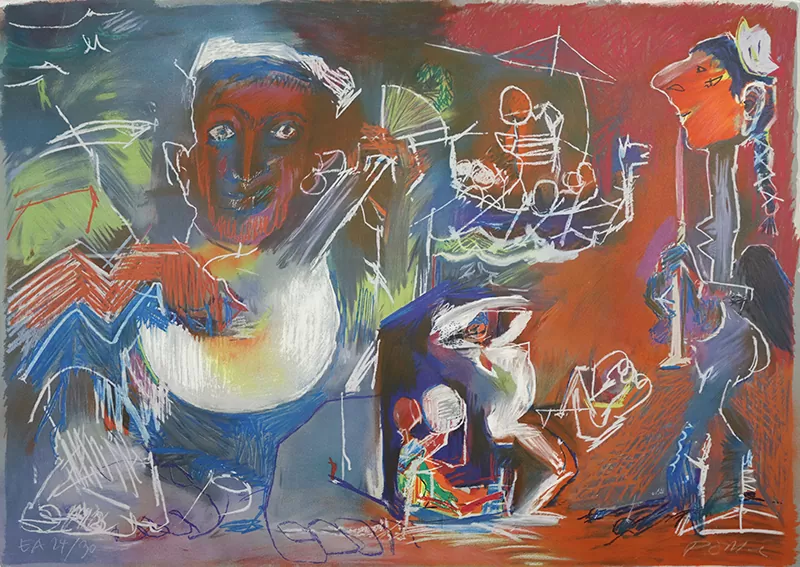 Júlio Pomar-Ulisses e as sereias com guitarra portuguesa-Litografia s papel E.A. 24-30-64x92 cm-Paulo Parreira