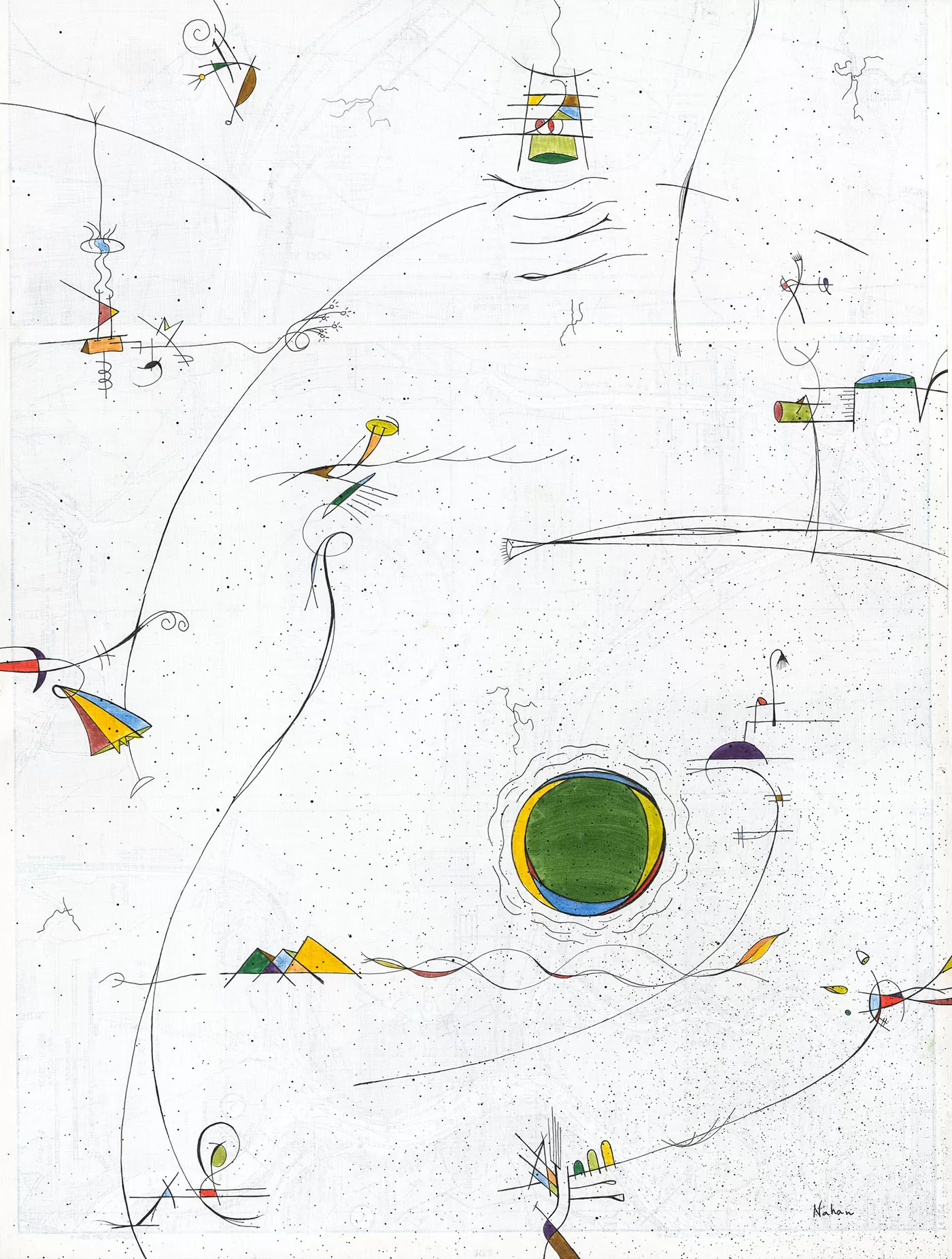 Ken Nahan - Awakening-Mysteries - Dimensão: 50,8-x-30,1cm -Acrylic and Ink on sanded topographical map mounted on board