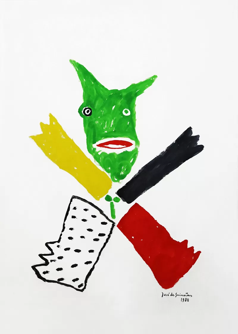 José de Guimarães - Dançarino vermelho e amarelo - Acrílico sobre papel