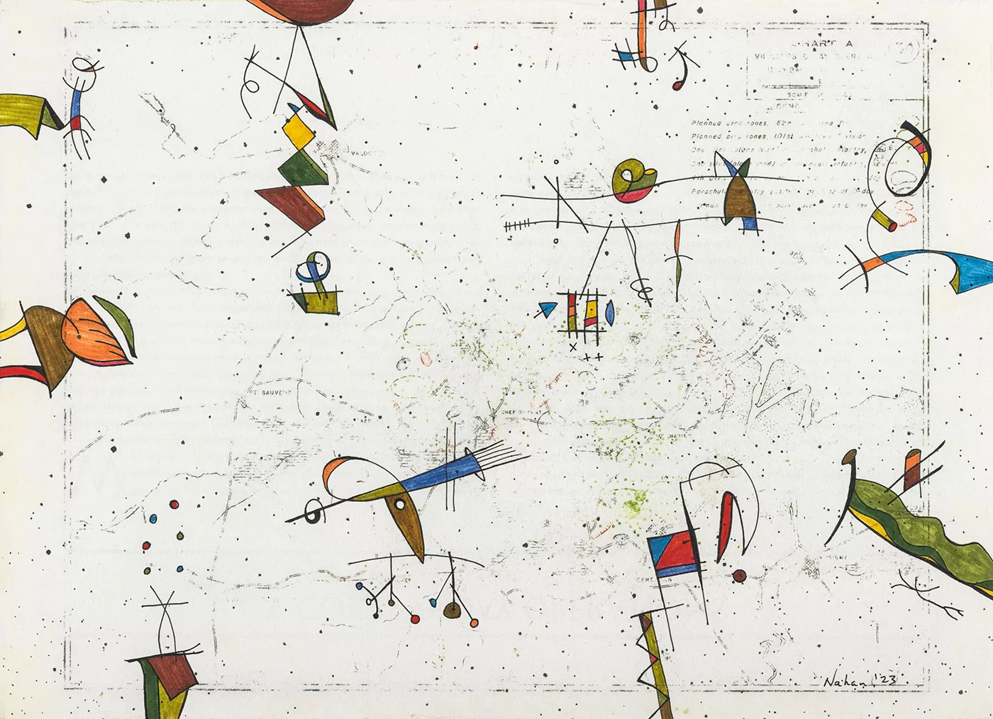 Ken Nahan - O - cosmos infinito nº-5 - Ink on sanded book page mounted on board