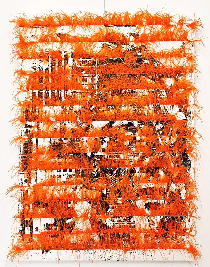 Vhils e Joana Vasconcelos-Herança-Serigrafia s lona, plumas- 140 x 100 cm-2025-