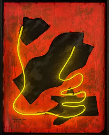 José-de-Guimarães---Mystères-des-Formes,-Técnica-mista,-neon,-cartão-preparado.