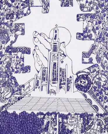 Rodrigo Mabunda - s título- Caneta esferográfica e tinta da China sobre cartão reciclado
