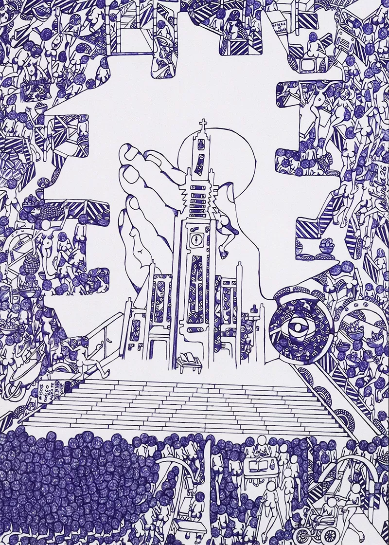 Rodrigo Mabunda - s título- Caneta esferográfica e tinta da China sobre cartão reciclado